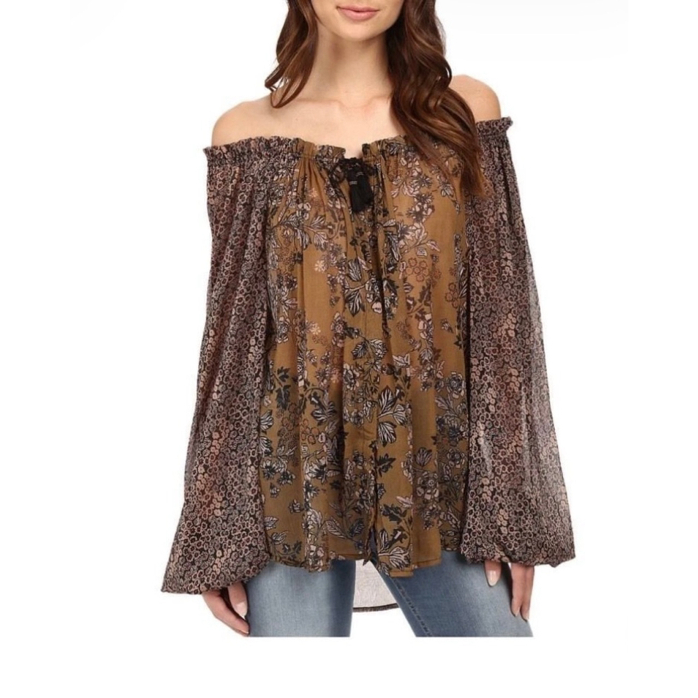 Women's Free People Blouse M Brown Floral